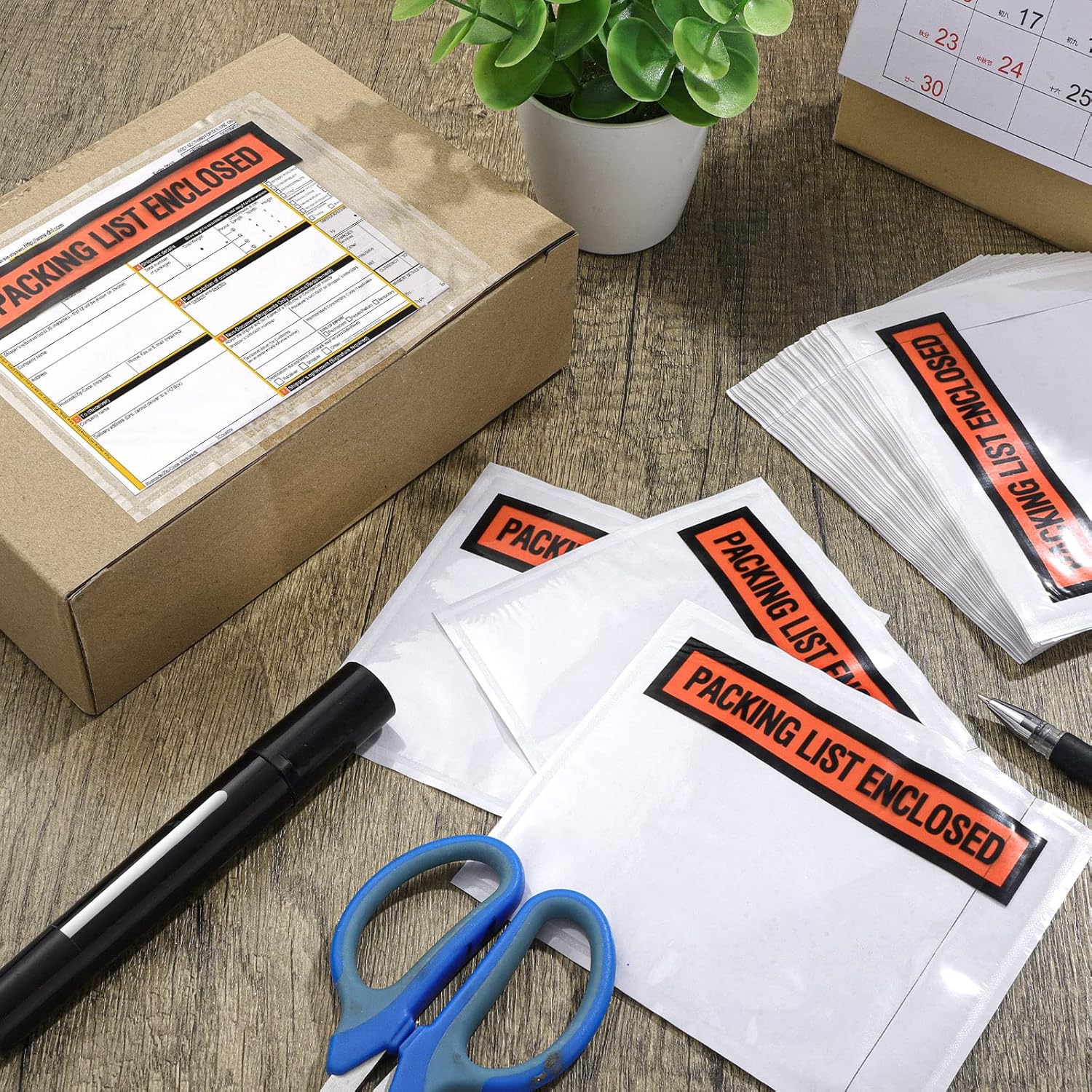 1000 Pcs Packing Slip Envelope Pouches Clear Self Adhesive Shipping Label Sleeves Waterproof Packing List Envelopes Pockets Top Loading Shipping Pouches Enclosed Bags (Orange,4.5"x 5.5") - Image 2