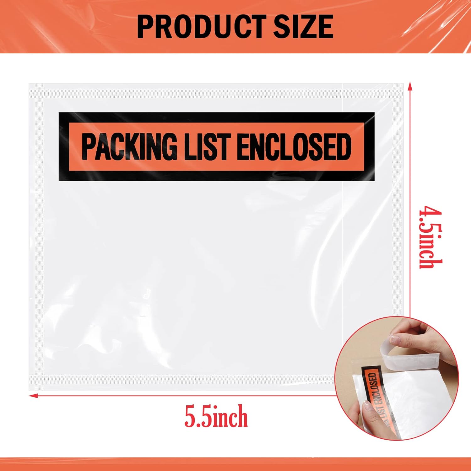 1000 Pcs Packing Slip Envelope Pouches Clear Self Adhesive Shipping Label Sleeves Waterproof Packing List Envelopes Pockets Top Loading Shipping Pouches Enclosed Bags (Orange,4.5"x 5.5") - Image 3