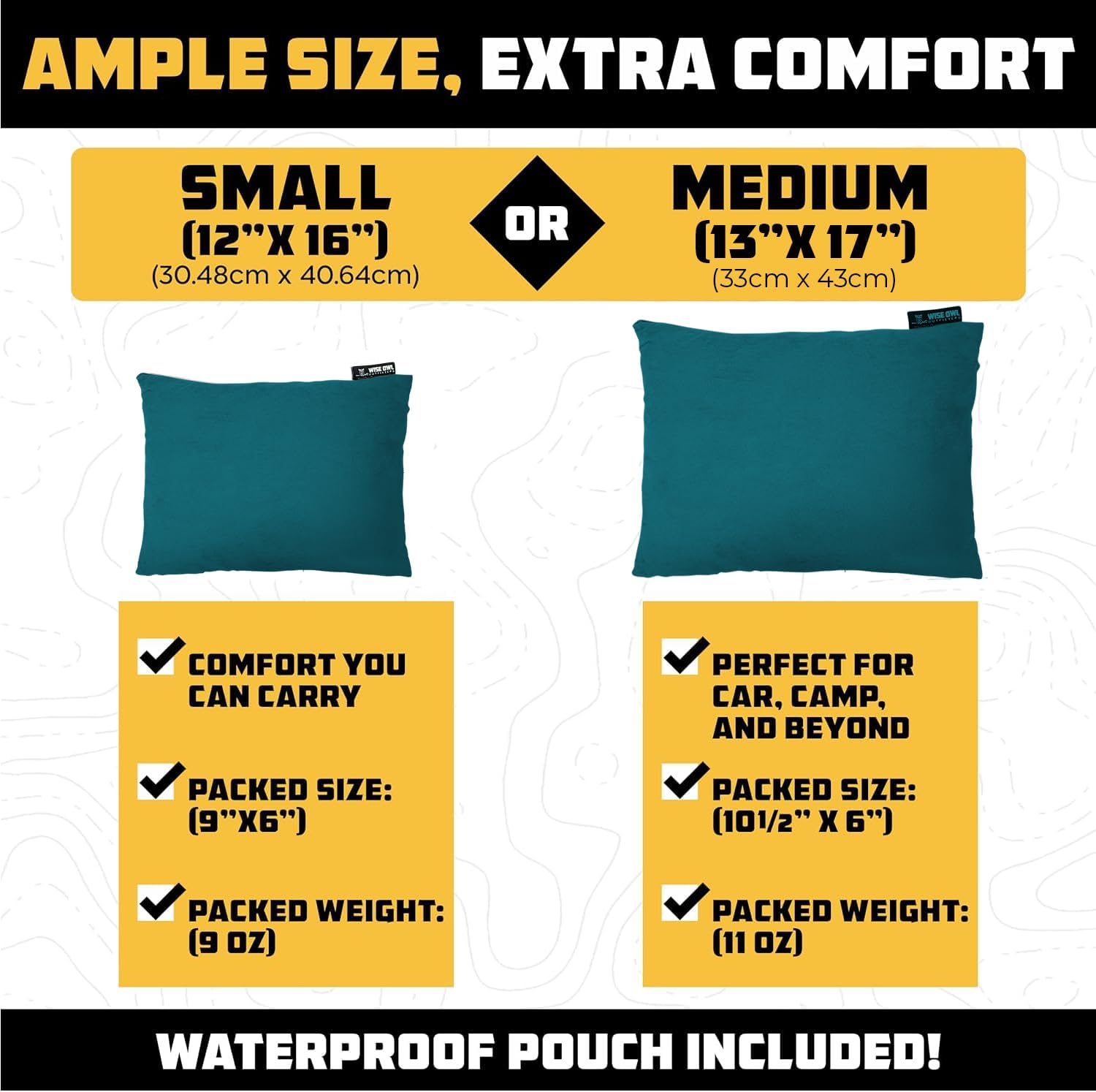 Wise Owl Outfitters Camping Pillow – Memory Foam Travel Pillow for Airplane Sleeping, Hiking, Backpacking & Outdoor Use - Small & Portable for Adults, Car, Camp & Tent - Image 3